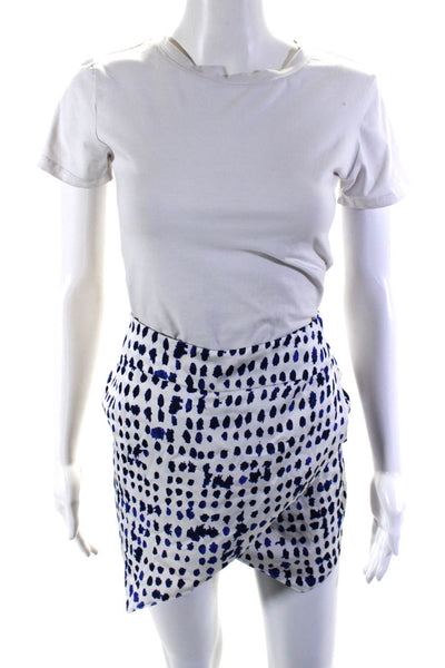 Ellelauri Women's Zip Closure Wrap Front Spotted Dot Skort White Blue Size L