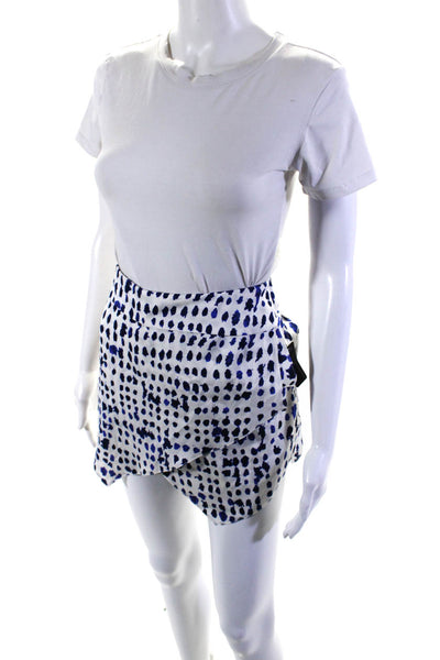 Ellelauri Women's Zip Closure Wrap Front Spotted Dot Skort White Blue Size L