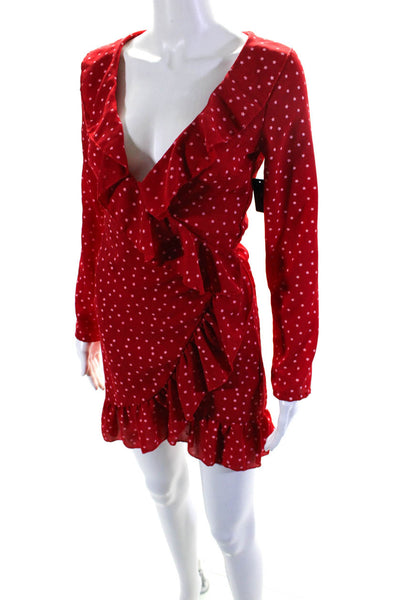 Ellelauri Womens Long Sleeves V-Neck Ruffle Wrap Mini Dress Star Print Red Size