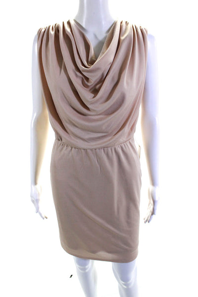 Ellelauri Women's Cowl Neck Sleeveless A-Line Cinch Mini Dress Beige Size M