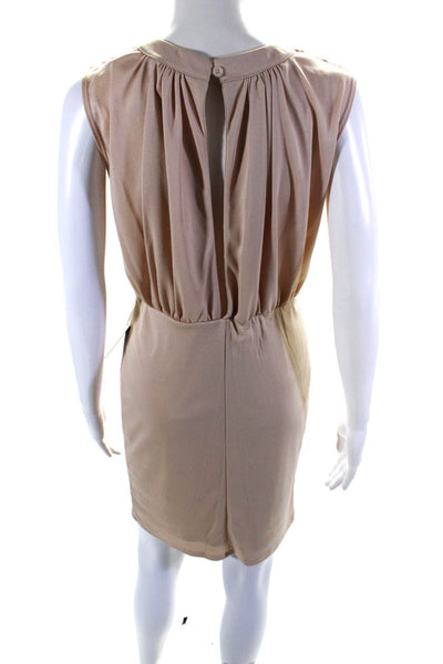 Ellelauri Women's Cowl Neck Sleeveless A-Line Cinch Mini Dress Beige Size M