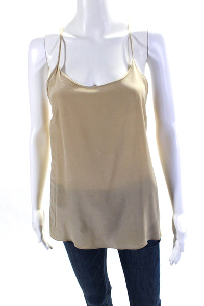 Ellelauri Women's Scoop Neck Spaghetti Straps Tank Top Silk Beige Size M