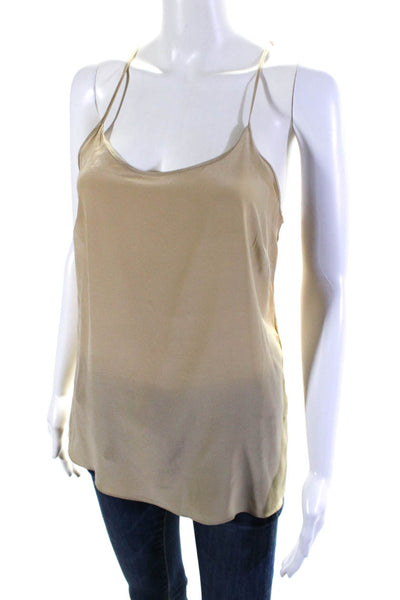 Ellelauri Women's Scoop Neck Spaghetti Straps Tank Top Silk Beige Size M