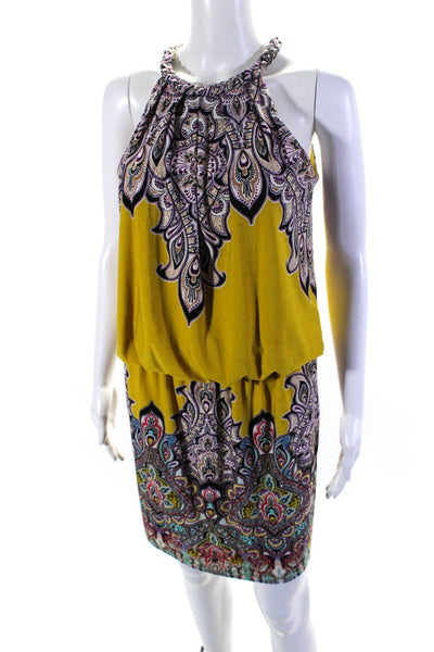 London Times Women's High Neck Sleeveless Drop Waist Mini Dress Paisley Size 4