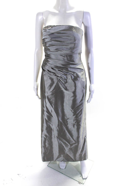 Carmen Marc Valvo Women's Square Neck Strapless Cinch Maxi Dress Silver Size 10
