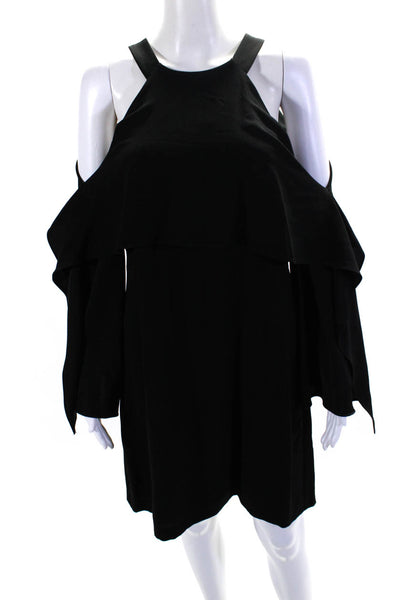 BCBGMAXAZRIA  Womens High Neck Cold Shoulder Long Sleeves Mini Dress Black Size