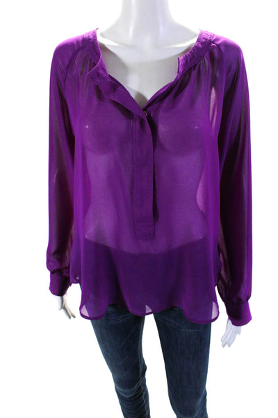 PJK Patterson J Kincaid Women's Long Sleeves Sheer Blouse Purple Size M