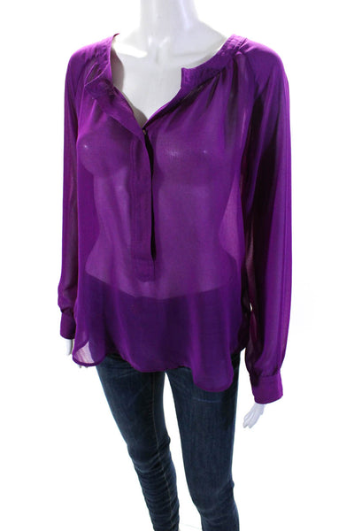 PJK Patterson J Kincaid Women's Long Sleeves Sheer Blouse Purple Size M