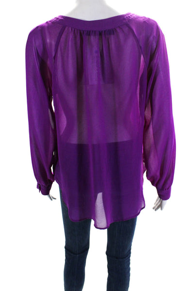 PJK Patterson J Kincaid Women's Long Sleeves Sheer Blouse Purple Size M