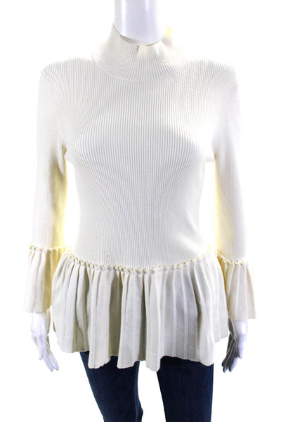 Ted Baker London Women's Mock Neck Long Sleeves Peplum Sweater Cream Size 2