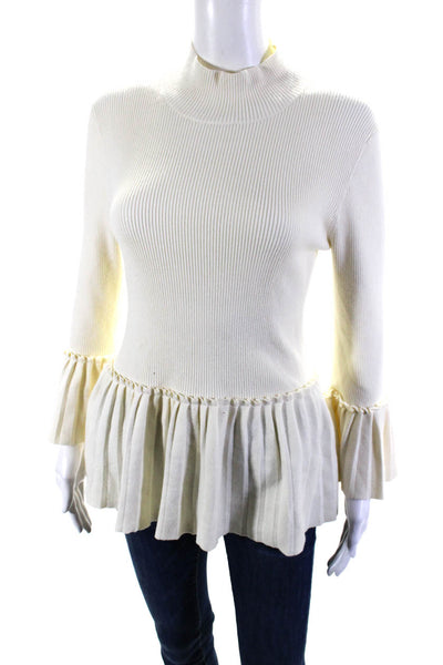 Ted Baker London Women's Mock Neck Long Sleeves Peplum Sweater Cream Size 2