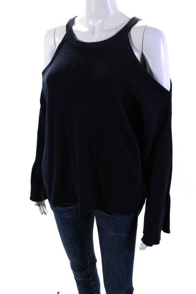 Designer Womens High Neck Cold Shoulder Long Sleeves Pullover Sweater Blue Size