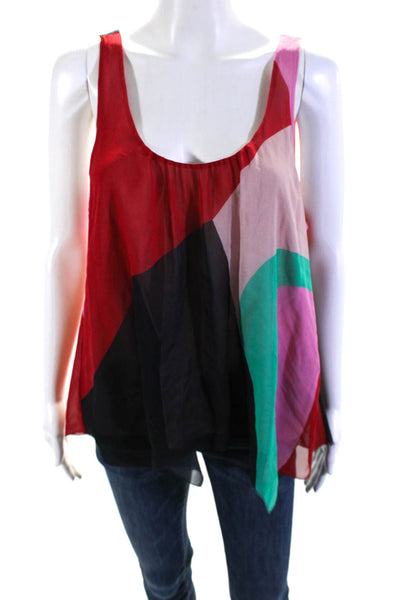 Joie Women's V-Neck Sleeveless Asymmetrical Hem Multicolor Silk Blouse Size M
