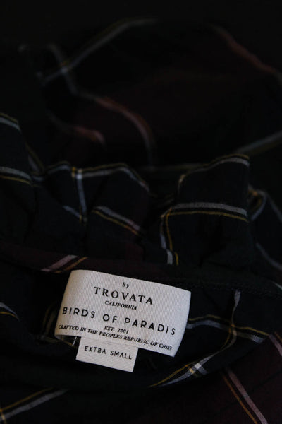 Trovata Womens Plaid Ruffled Neck Blouse Multi Colored Cotton Size Extra Small