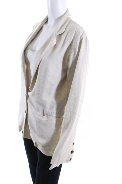 Stillwater Womens Linen Classic Lapel Jacket Beige Size Extra Small