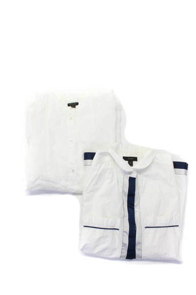 J Crew Womens Button Down Shirts White Navy Blue Cotton Size 2 Lot 2