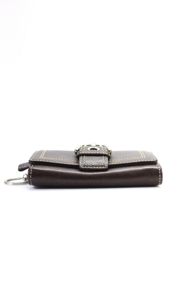 Coach Womens Leather Silver Tone Buckle Wallet Keychain Brown