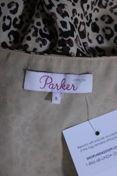 Parker Womens Cheetah Print Ruffled Hem Sleeveless V-Neck Dress Beige Size S
