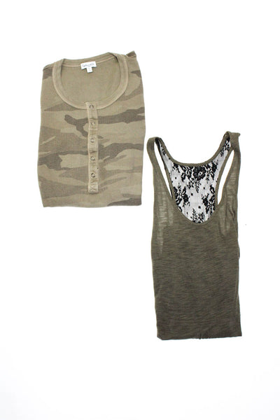 Splendid Blue Life Womens Camouflage Shirt Lace Tank Top Green XS Small Lot 2