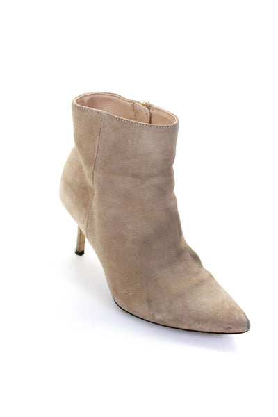 L'Agence Womens Beige Suede Leather Pointed Toe Zip Ankle Boots Shoes Size 5