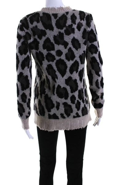 Aqua Cashmere Womens Fringe Trim Leopard Cashmere Sweater Brown Black Size XS