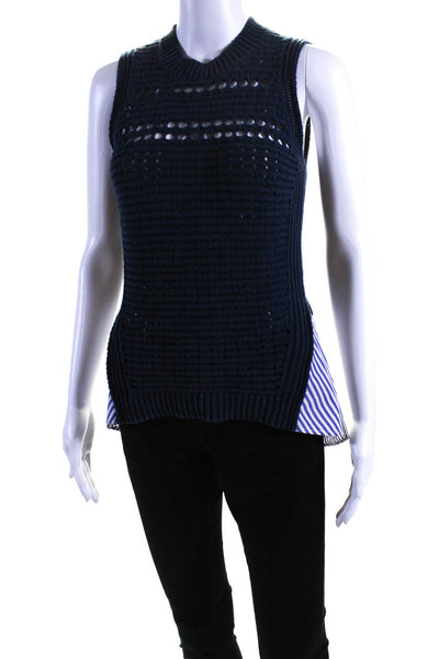 Veronica Beard Womens Sleeveless Crew Neck Crochet Striped Top Navy White XS