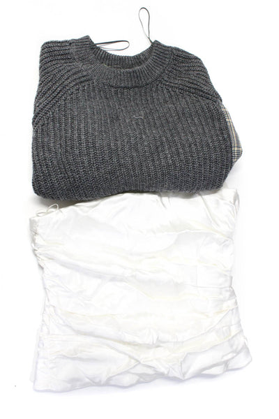 Zara Womens Sweater Corset Blouse Gray White Size Small Large Lot 2