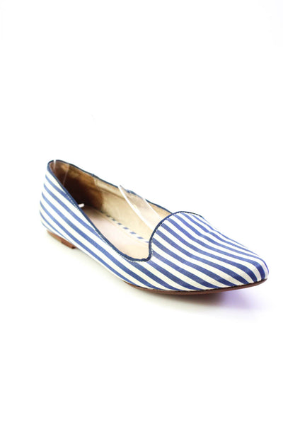 Joie Womens White Navy Leather Striped Slip On Flat Loafer Shoes Size 7.5