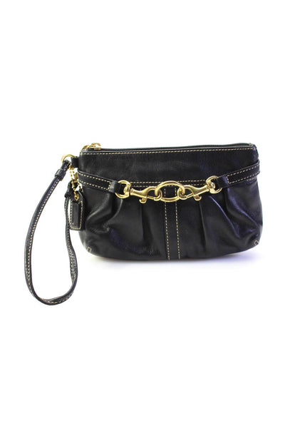 Coach Womens Black Leather Toggle Detail Zip Wristlet Wallet