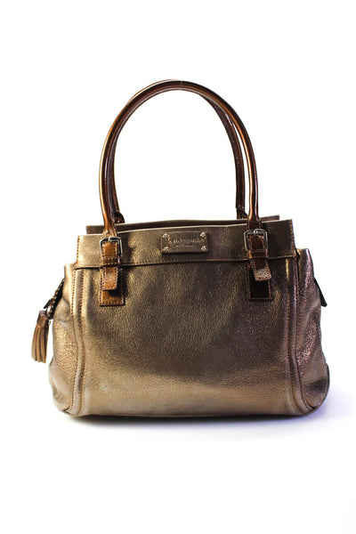 Kate Spade New York Womens Metallic Bronze Leather Zip Shoulder Bag Handbag