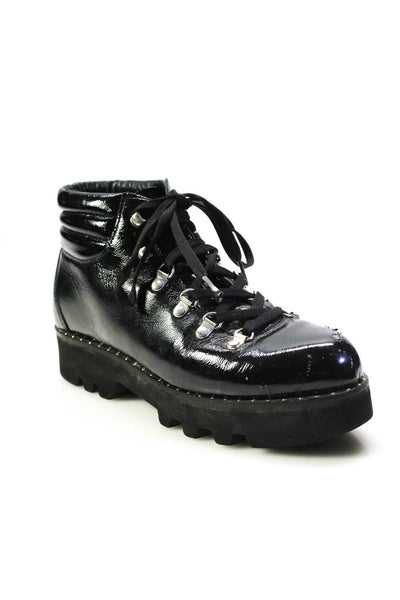 Montelliana Womens Lug Sole Patent Leather Combat Work Boots Black Size 40 10