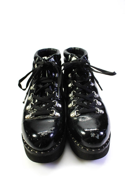 Montelliana Womens Lug Sole Patent Leather Combat Work Boots Black Size 40 10