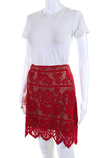 For Love & Lemons Womens Lace Knee Length A Line Skirt Red Size L