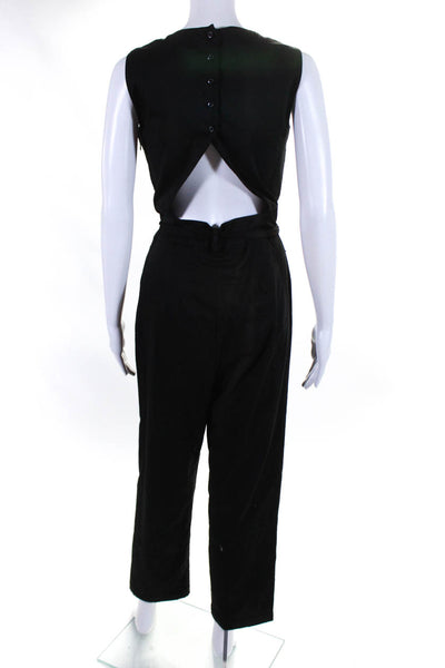 Ellelauri Womens Cotton Sleeveless V Neck Belted Jumpsuit Black Size M