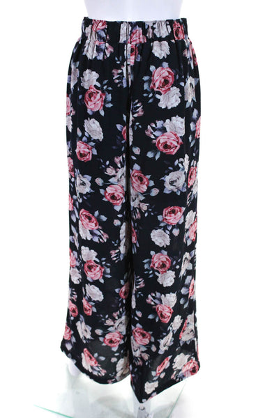 Ellelauri Womens High Rise Floral Print Belted Wide Leg Pants Blue Size S