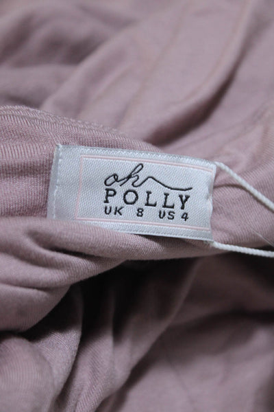 Oh Polly Womens V-Neck Spaghetti Straps Asymmetrical Flare Mini Dress Pink Size