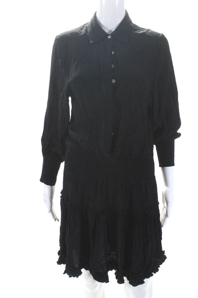Muche Et Muchette Womens Ruched Collared Buttoned Tiered Dress Black Size S