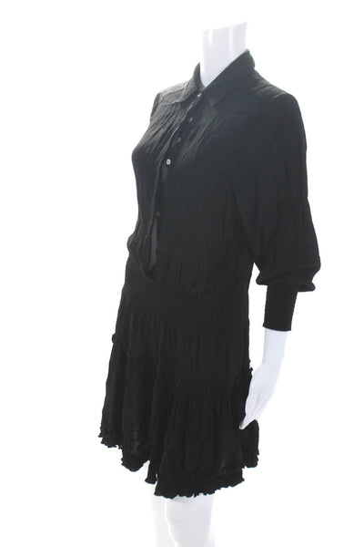 Muche Et Muchette Womens Ruched Collared Buttoned Tiered Dress Black Size S