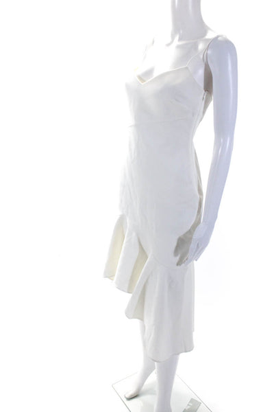Likely Womens Asymmetrical Ruffled Hem Zipped Midi Sheath Dress White Size 4
