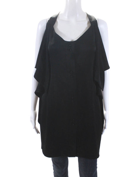 Kimberly Taylor Womens V-Neck Cold Shoulder Buttoned Blouse Black Size L