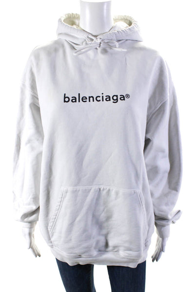 Balenciaga Womens Graphic Logo Print Oversize Hoodie Sweatshirt White Black XS