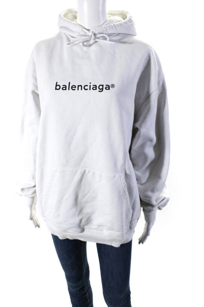 Balenciaga Womens Graphic Logo Print Oversize Hoodie Sweatshirt White Black XS