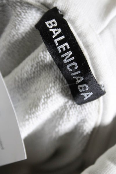 Balenciaga Womens Graphic Logo Print Oversize Hoodie Sweatshirt White Black XS