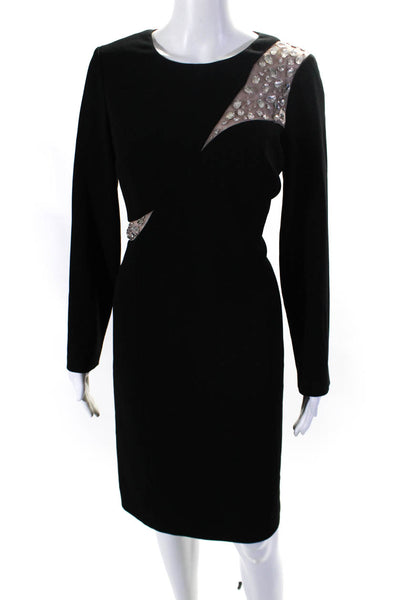 Rickie Freeman Teri Jon Womens Jeweled Long Sleeves Dress Black Size 8
