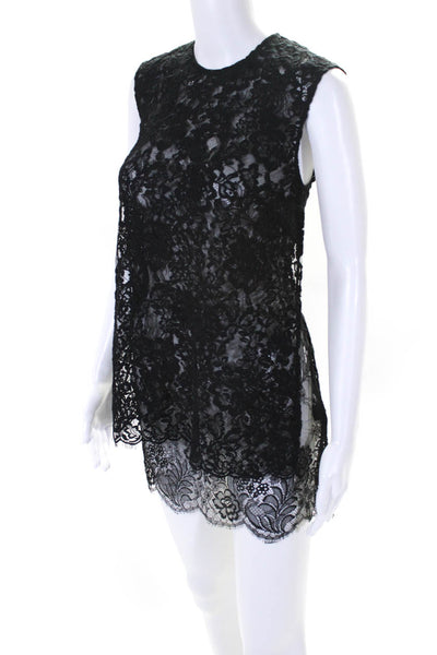 Adam Lippes Womens Side Split Lace Sleeveless Mini Dress Black Size 2