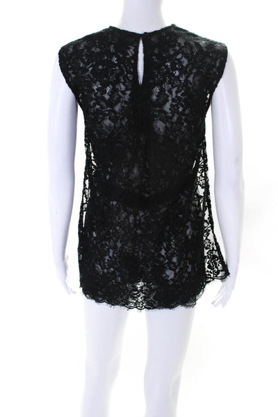 Adam Lippes Womens Side Split Lace Sleeveless Mini Dress Black Size 2