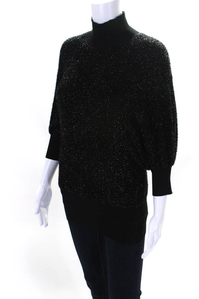 By Malene Birger Womens Short Dolman Sleeve Tinsel Turtleneck Sweater Black XS