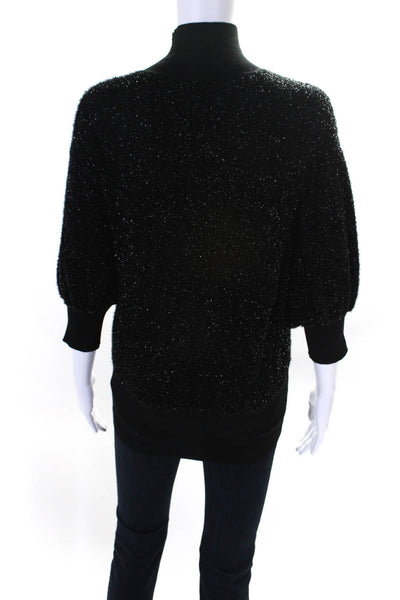 By Malene Birger Womens Short Dolman Sleeve Tinsel Turtleneck Sweater Black XS