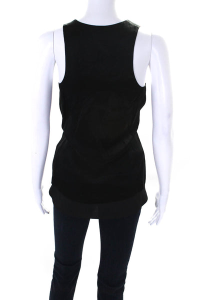 Edun Womens Scoop Neck Satin Sleeveless Blouse Tank Top Black Size Extra Small