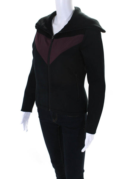 Aether Womens Ribbed Knit Neoprene Full Zip Jacket Black Purple Size Small